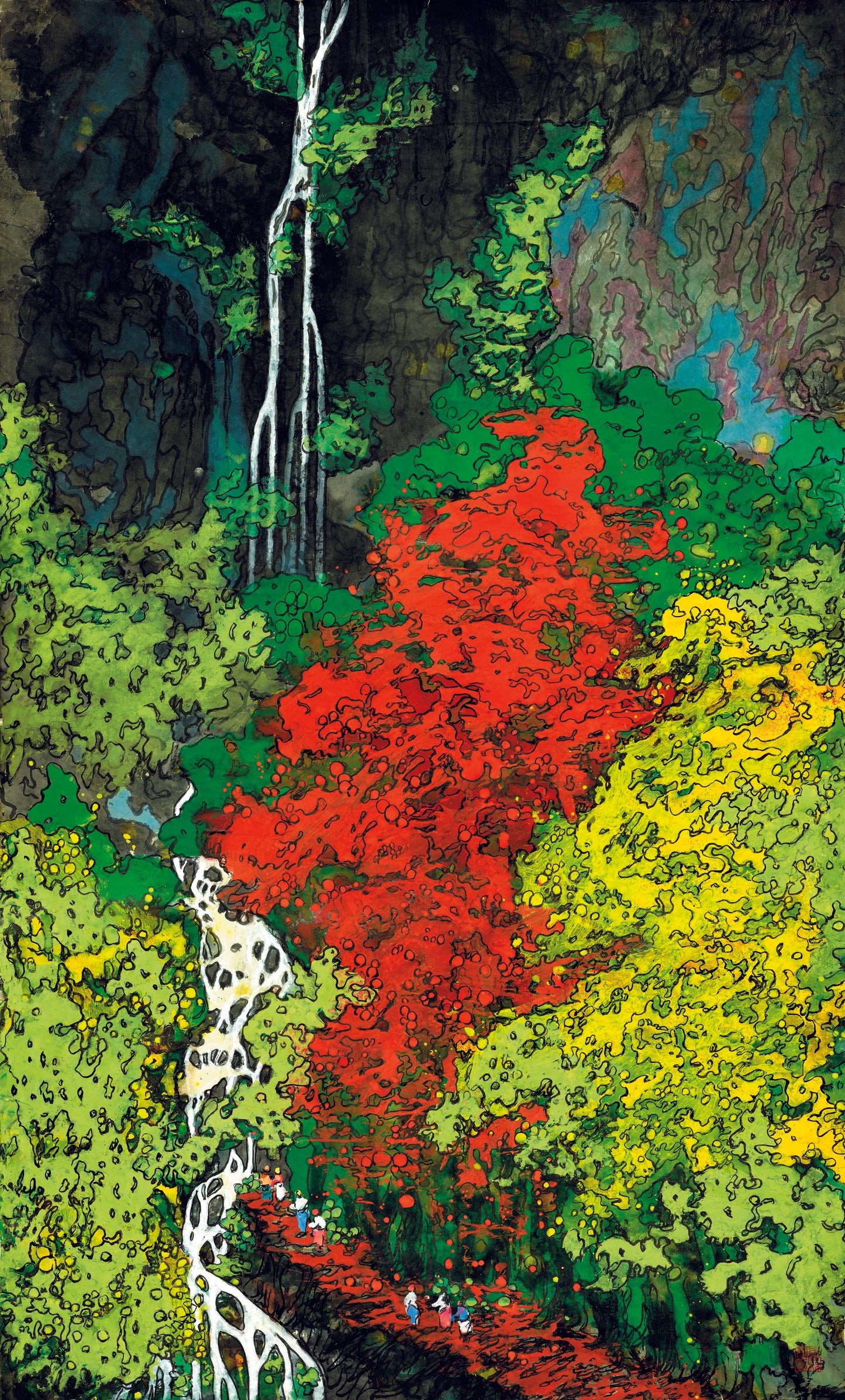 秋林观瀑布 Waterfalls in the Autumn Forest